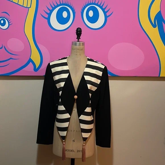 Moschino Cheap Chic Black Gray Pink Harlequin Tassel Jacket - Picture 1 of 14